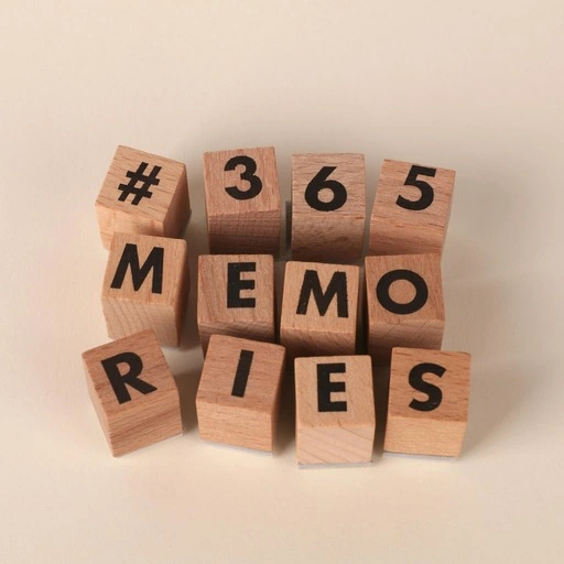Original wooden letter blocks spelling 365 Memories