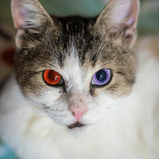 Edited cat with red and purple eyes