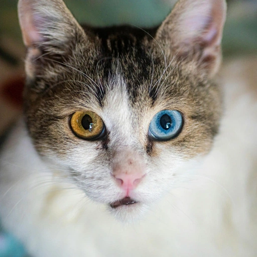 Original cat with yellow and blue eyes
