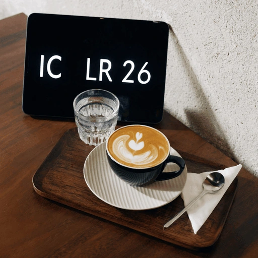 Edited latte scene with digital clock text IC LR 26